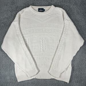 Vintage Woolrich White Cable Knit Sweater Made In USA Men’s XL